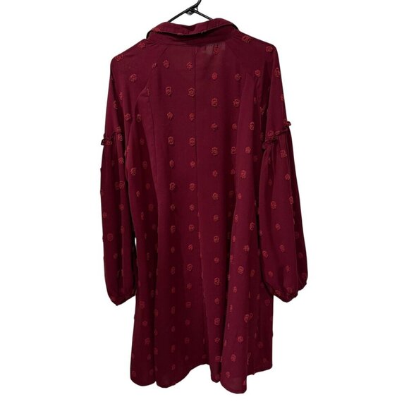 Umgee Burgundy Textured Polka Dot Long Sleeve Tunic Dress XL - Picture 4 of 6